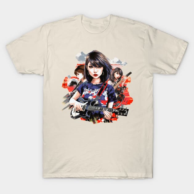 Japanese Girl Rocker Pop Punk Rocker Band Pop Art T-Shirt by LunaElizabeth